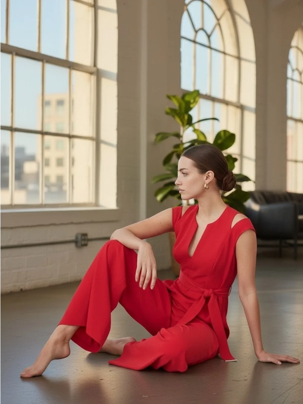 Karen Millen Scarlet Wide-Leg Belted Jumpsuit - Picture 2 of 13